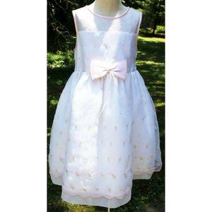 Muneca Dress Girls 6X White Sleeveless Sheer Pink Roses Wedding Communion Party